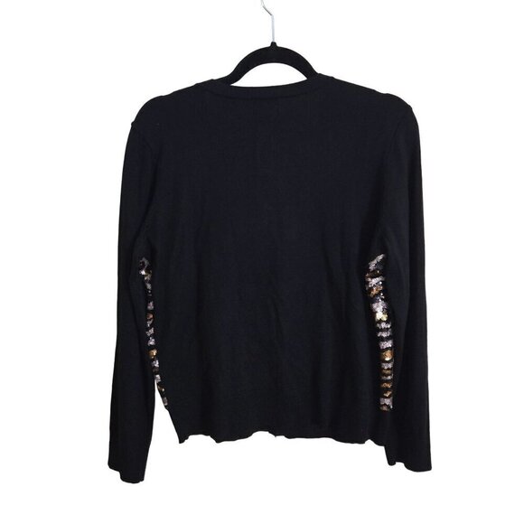JM Collection Leopard Sequin Party Cardigan Sweater Rayon Blend Size PL - Picture 3 of 9